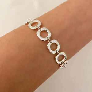 925 Sterling Silver Circle Link Bracelet Large Chunky Toggle Chain Bracelet